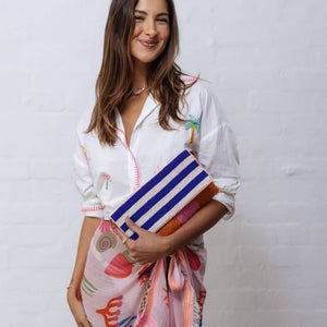 STRIPE BEADED CLUTCH BAG