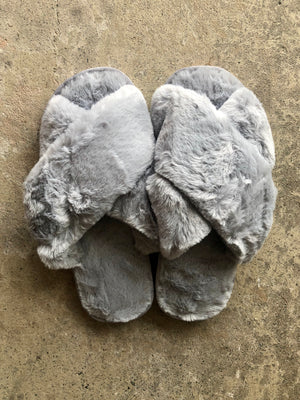 SKYLAR FLUFFY SLIPPERS - GREY BLUE