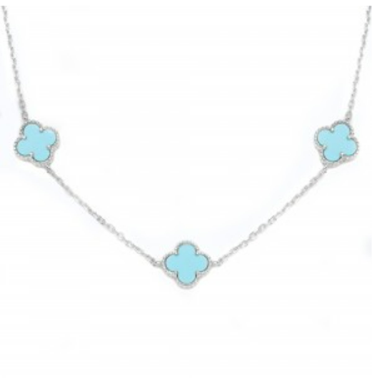 3 FLOWER SILVER TURQUOISE NECKLACE