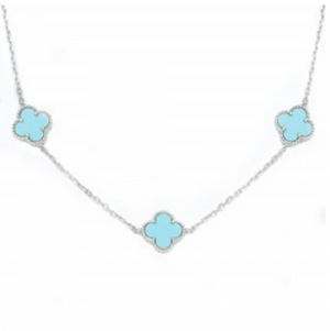 3 FLOWER SILVER TURQUOISE NECKLACE