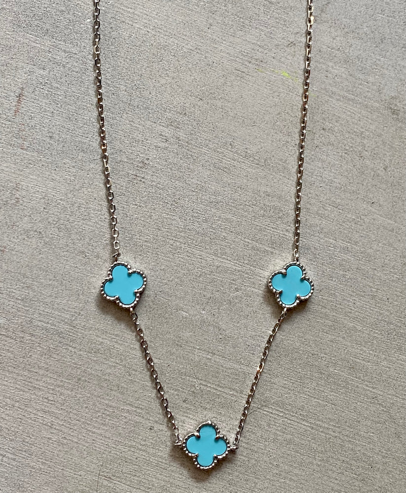 3 FLOWER SILVER TURQUOISE NECKLACE
