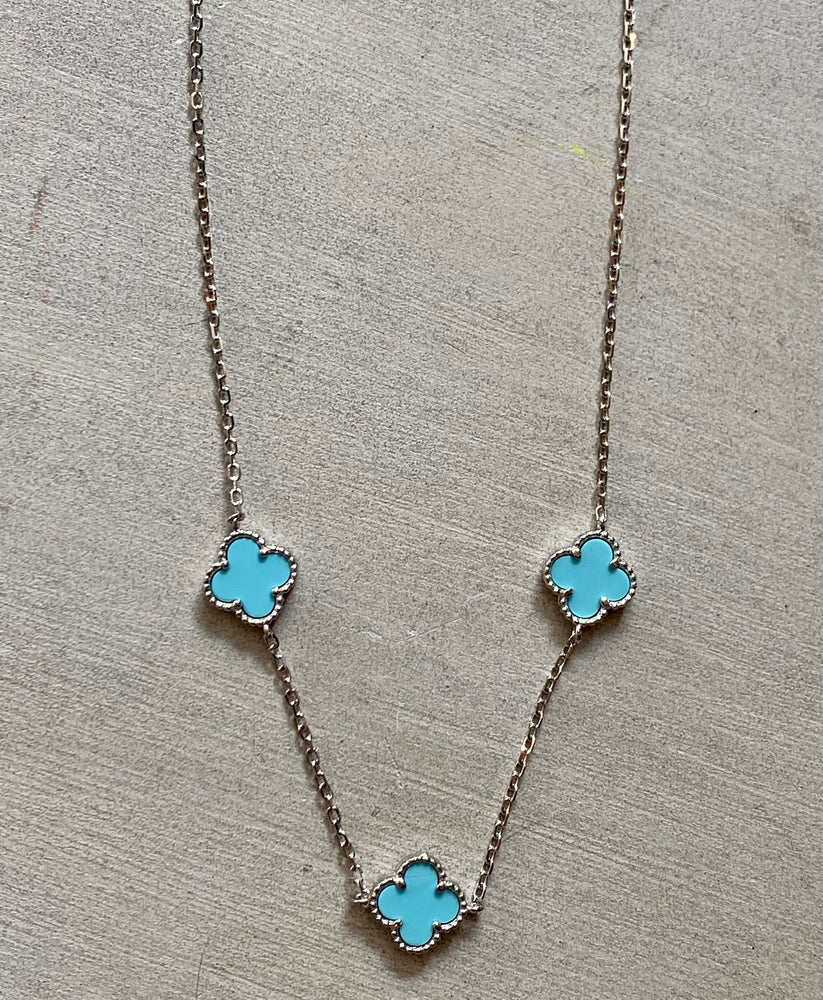 
            
                Load image into Gallery viewer, 3 FLOWER SILVER TURQUOISE NECKLACE
            
        