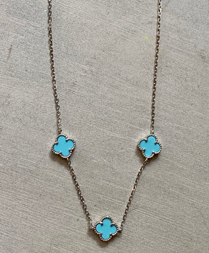 3 FLOWER SILVER TURQUOISE NECKLACE