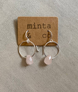 CIRCLE ROSE QUARTZ EARRINGS