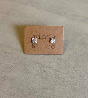 SQUARE CUBIC STUD EARRING