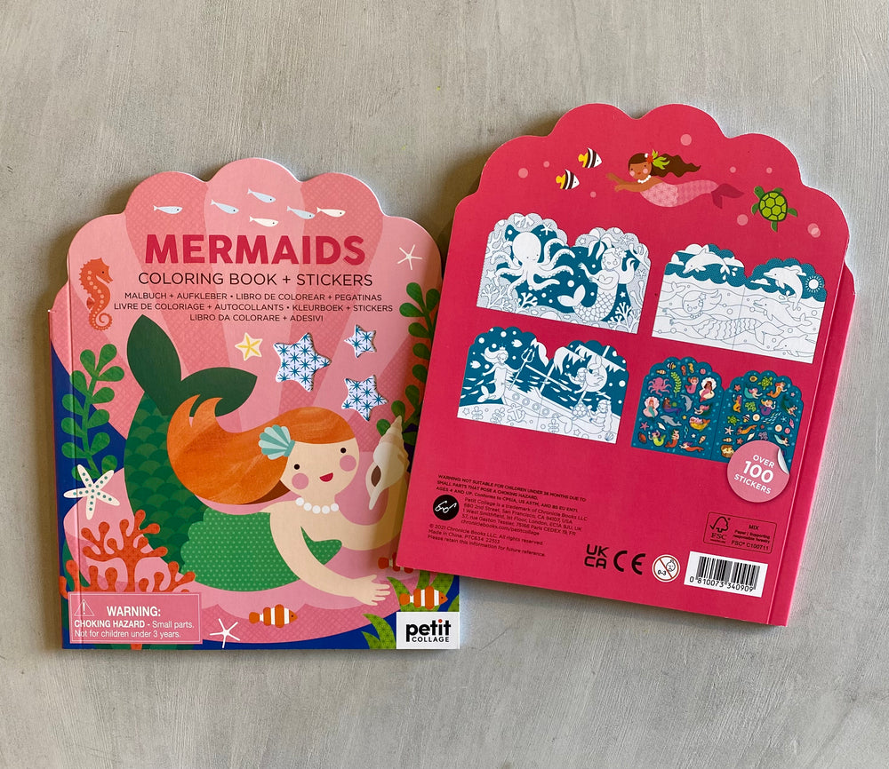 PETIT COLLAGE COLOURING BOOK WITH STICKERS - MERMAIDS