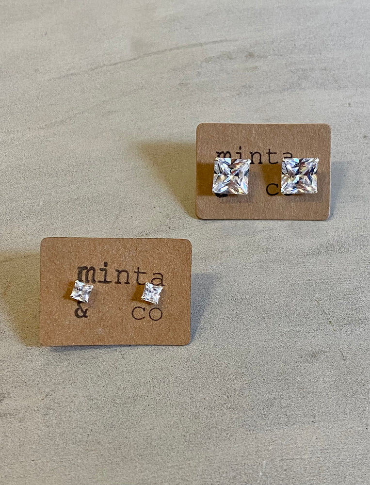 SQUARE CUBIC STUD EARRING