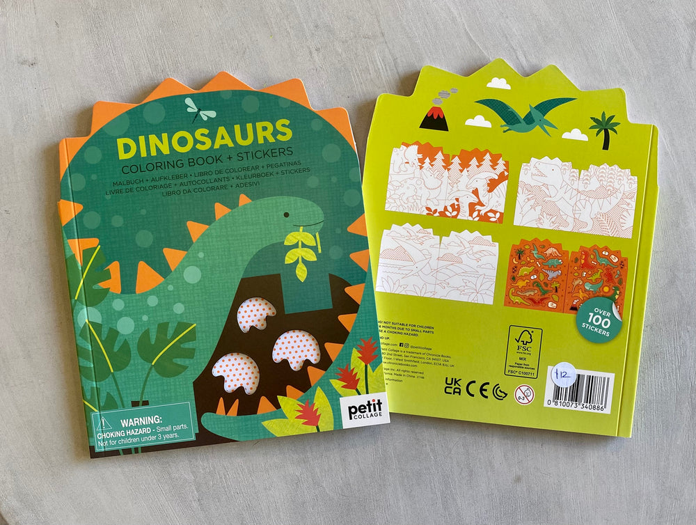 PETIT COLLAGE COLOURING BOOK WITH STICKERS - DINOSAURS